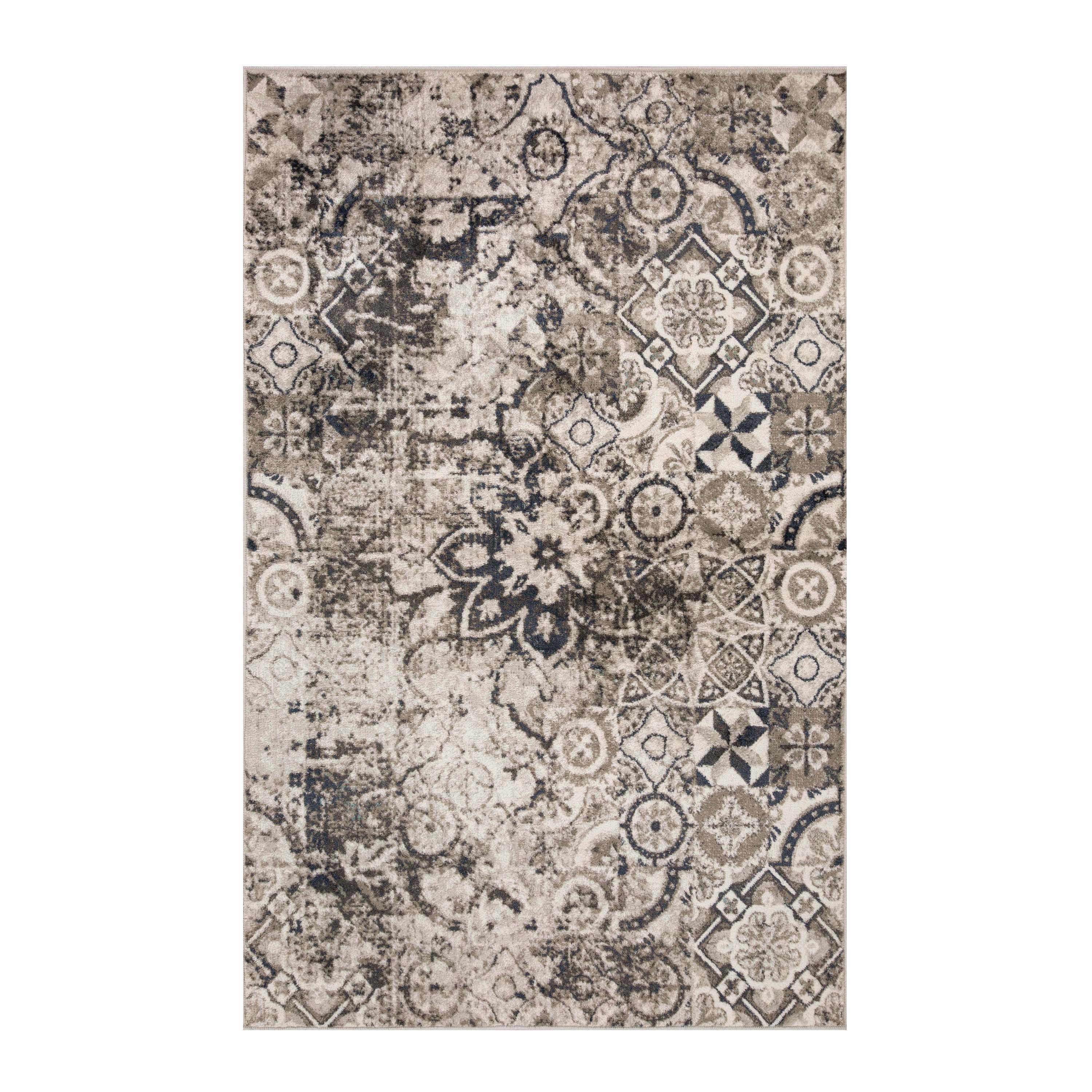 Stylish Rangoli Geometric Medallion Indoor Area Rug - Non-Slip Bohemian Decor for Living Room, Bedroom & Office