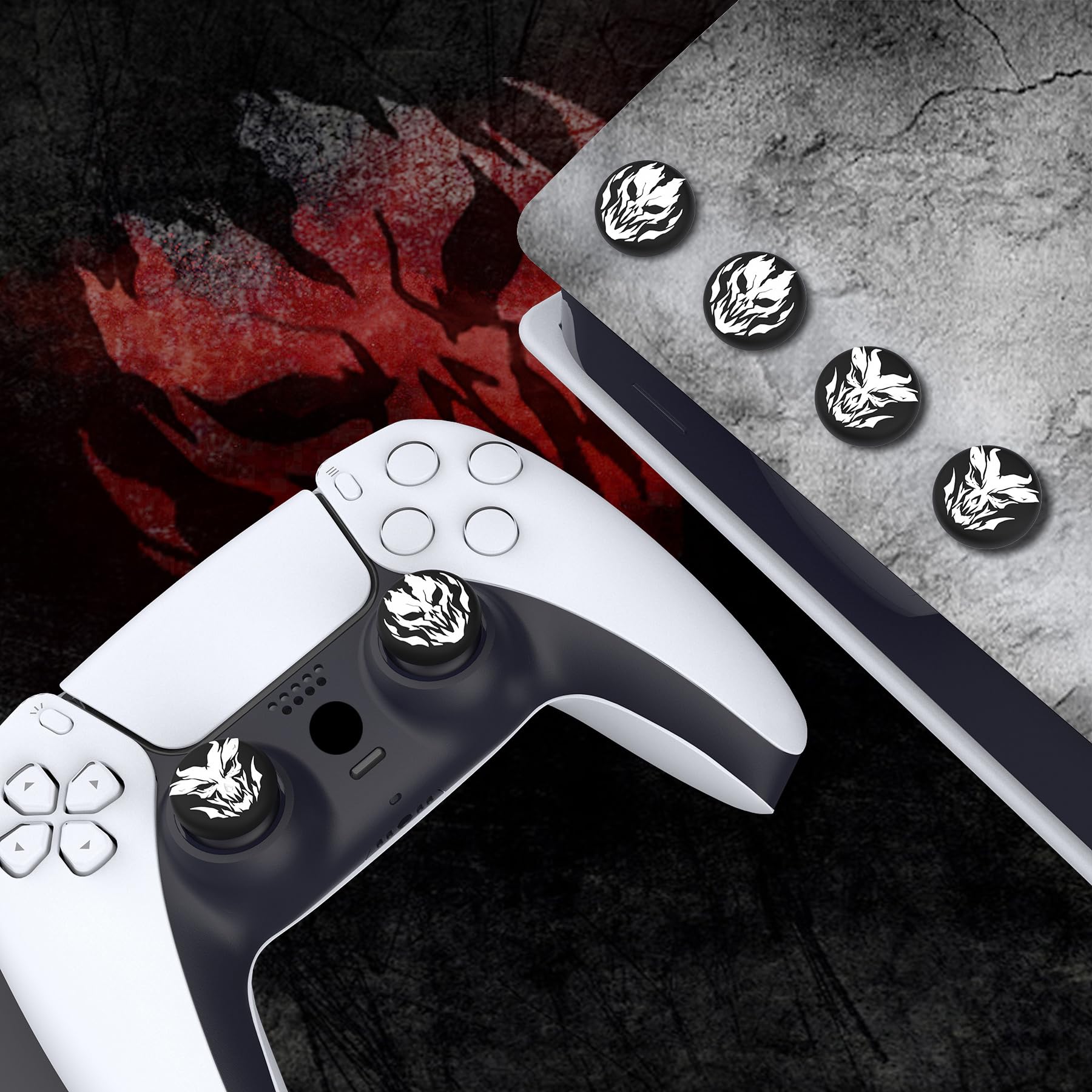 PlayVital Joystick Caps for PS5, PS4, Xbox Series X/S, Xbox One & Switch Pro Controller - Thumb Grip Protectors (Fire Demon Design) - Perfect for Gaming, Long Sessions & Enhanced Control
