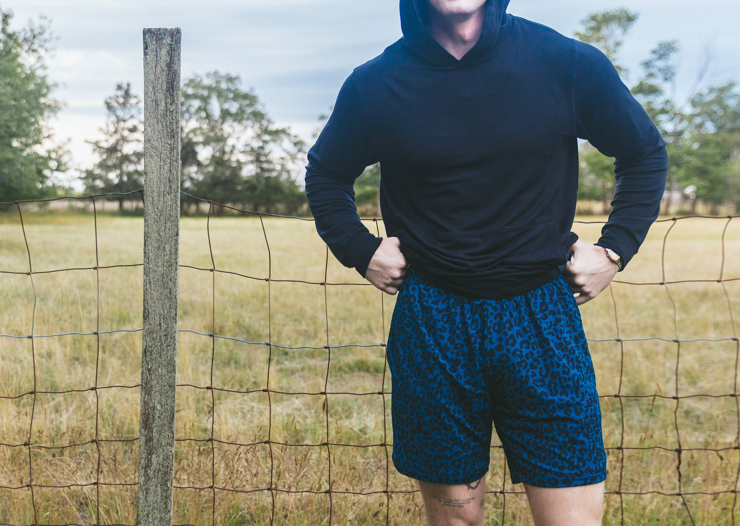 6-Pocket Lounge Shorts for Men - Comfortable Stretch Fabric, Midnight Leopard Print - Perfect for Home Relaxation, Yoga & Casual Wear