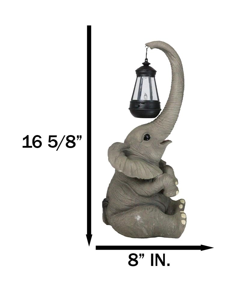 Ebros Solar LED Elephant Statue Lamp - Whimsical Safari Trunk Light for Home & Patio Decor | Perfect for Circus-Themed Parties, Garden Lighting & Animal Lover Gifts