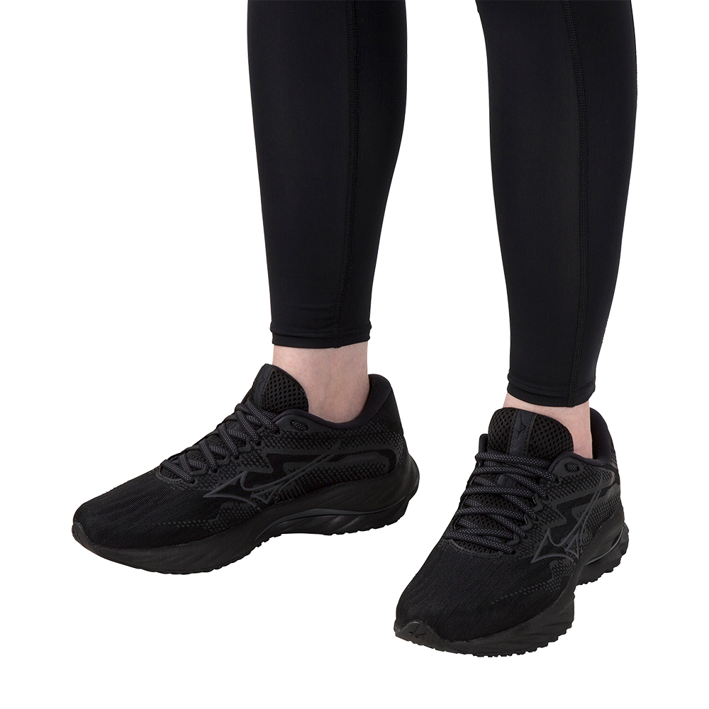 Mizuno Women's Wave Rider 27 D Running Shoes - Black/Ebony/Black | Lightweight Cushioned for Road Running, Jogging & Gym Workouts