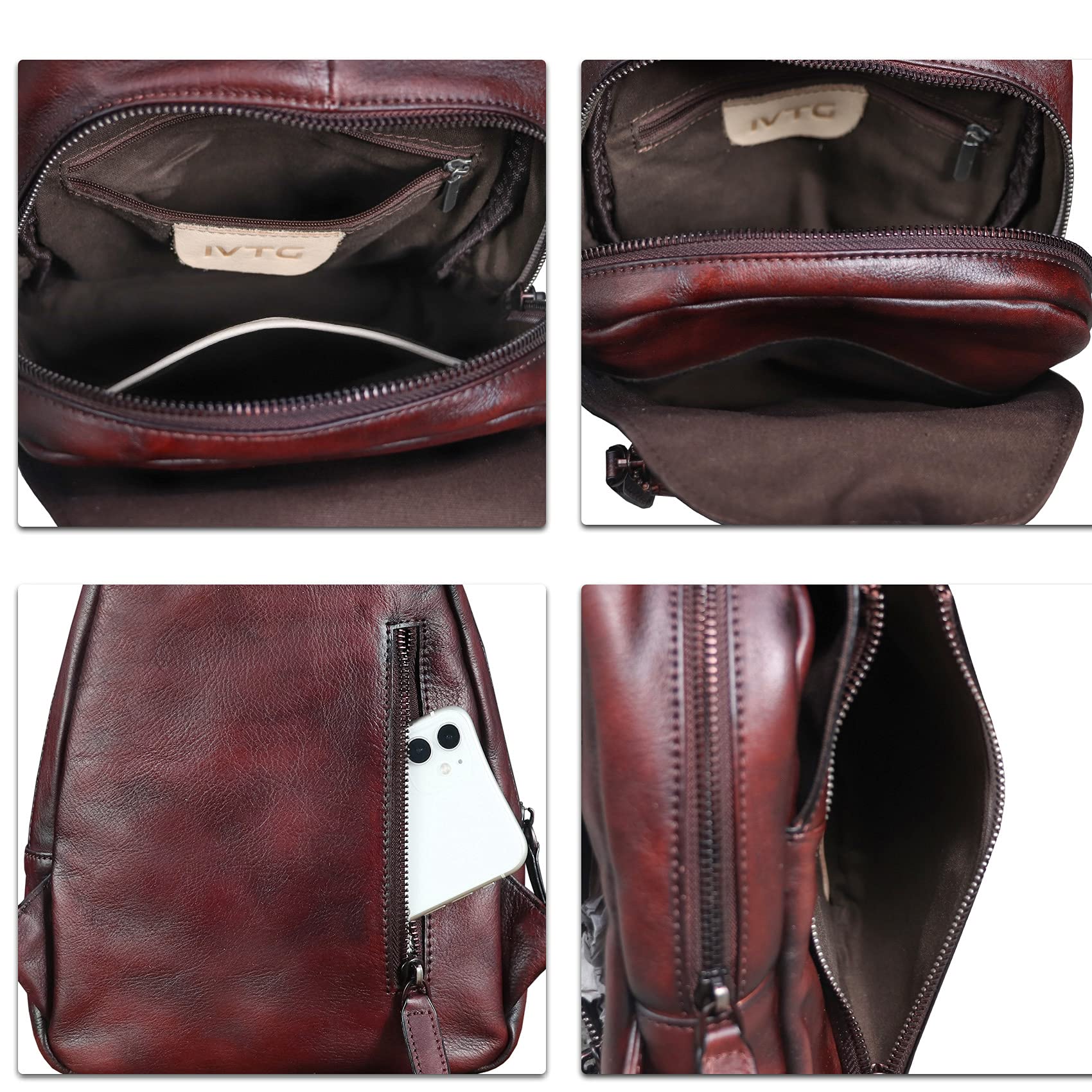 Genuine Leather Sling Bag for Men & Women - Vintage Real Leather Crossbody Shoulder Backpack - Perfect for Travel, Hiking & Everyday Use