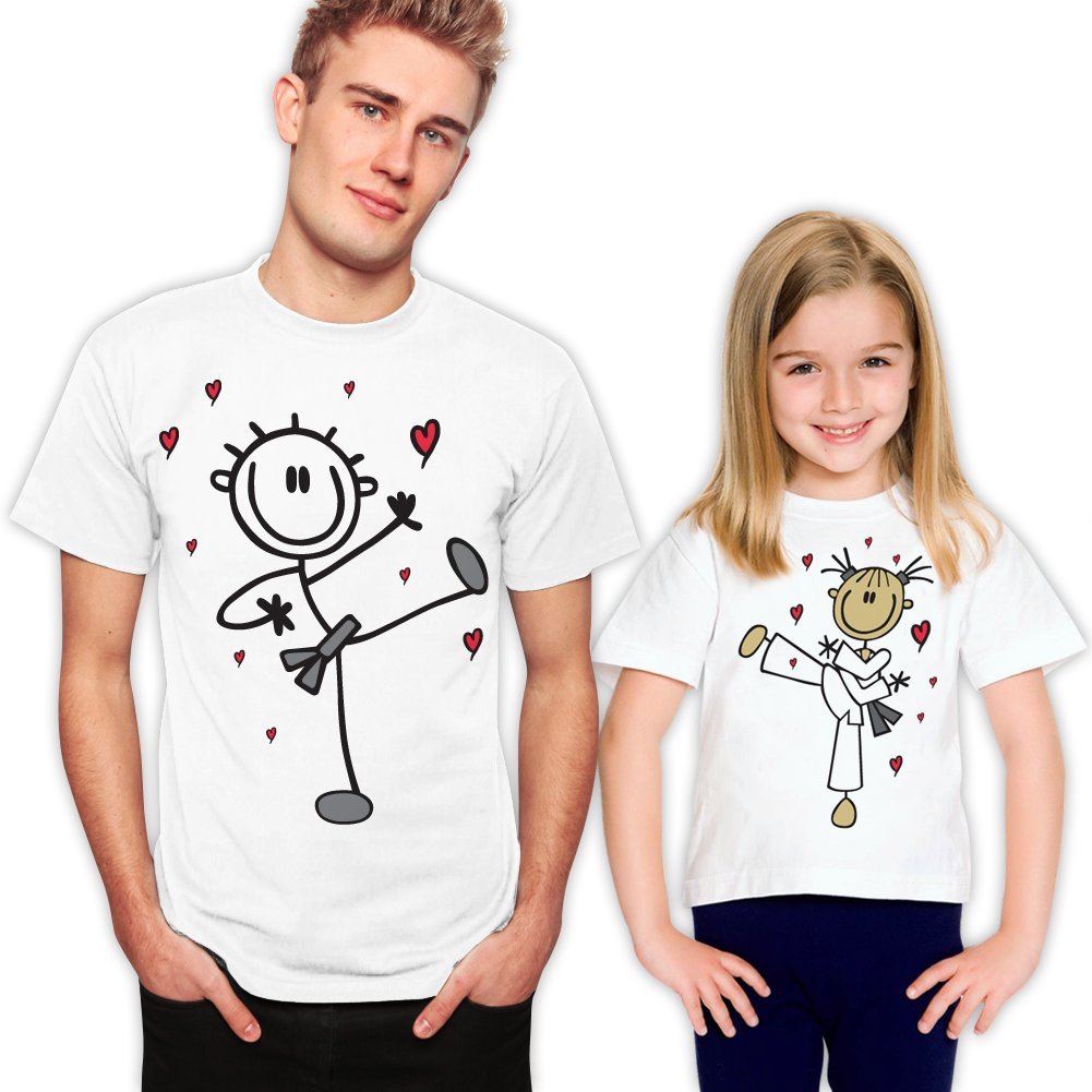 Karate Girl & Father Matching T-Shirts Set - Father Daughter Karate Training Outfits - Perfect for Dojo, Martial Arts Classes & Family Bonding Activities