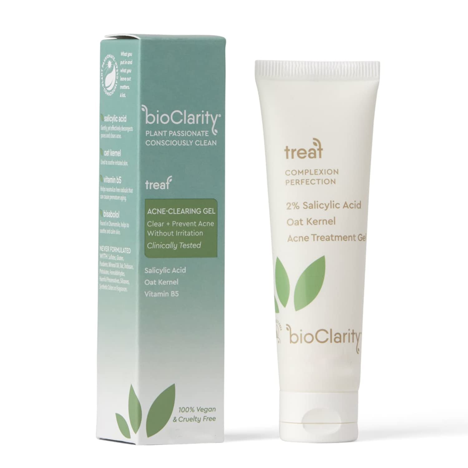 bioClarity Acne Treatment Gel with 2% Salicylic Acid & Oat Kernel Extract | Vegan, Clean Skincare Formula | 1.75 Fl Oz (Pack of 2) | Gentle Daily Acne Solution for Clear, Hydrated Skin