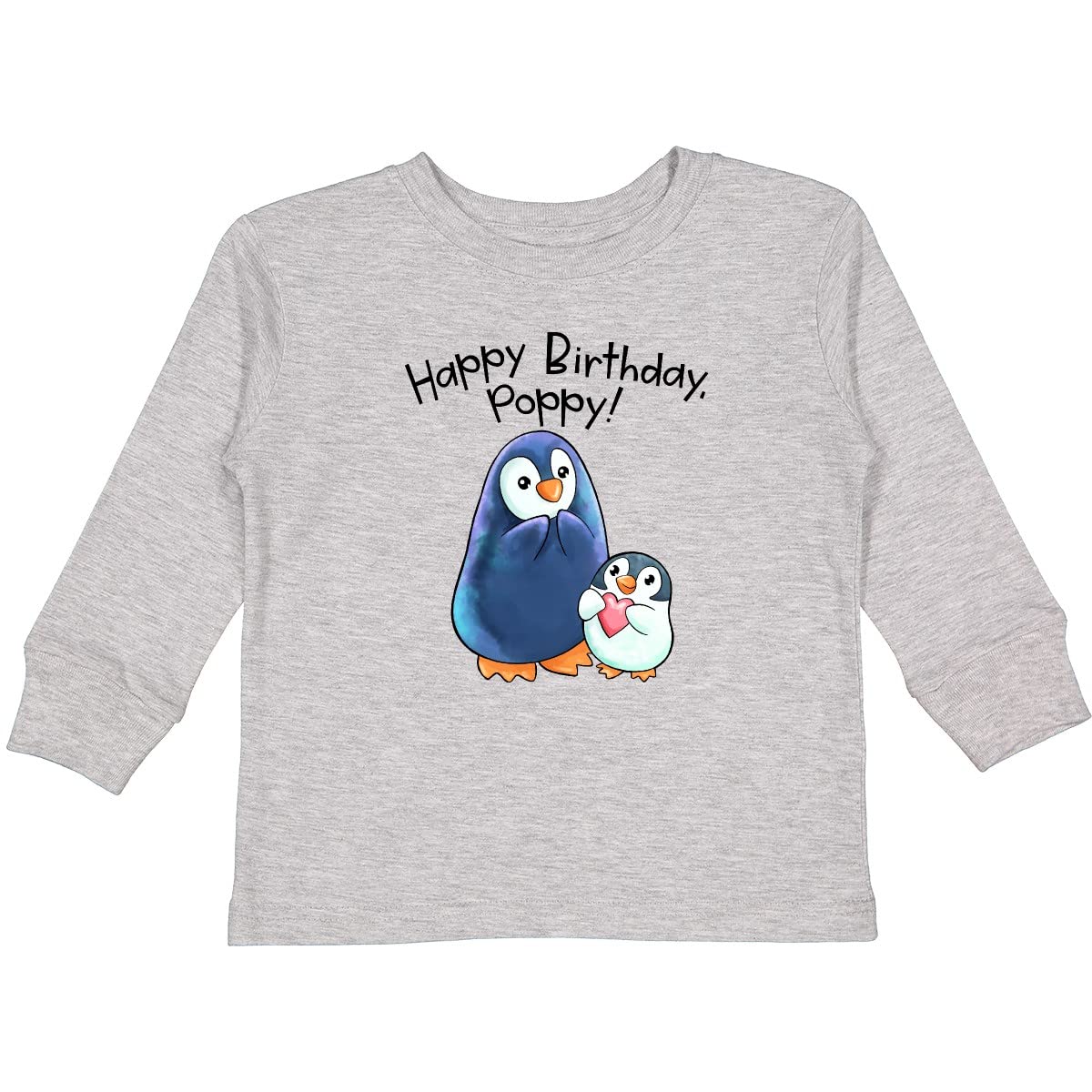 Inktastic Happy Birthday Poppy - Adorable Penguins Toddler Long Sleeve T-Shirt for Boys & Girls | Birthday Party Outfit, Casual Wear, Photo Shoot