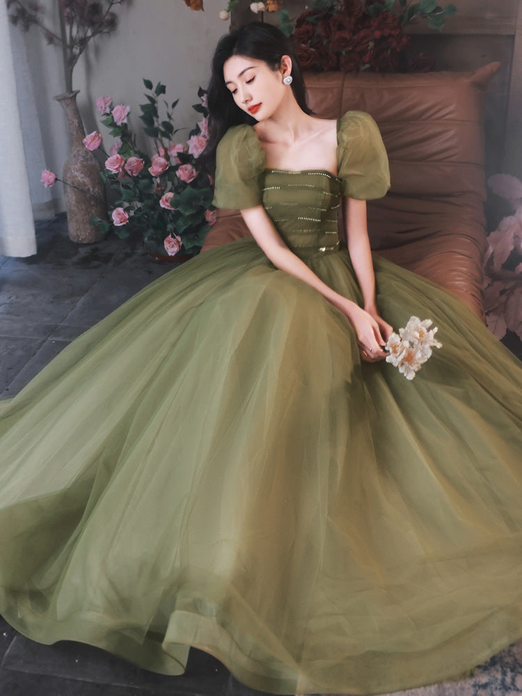 Elegant Green A-Line Tulle Prom Dress | Fairy Formal Party Gown | Evening Ball Gown for Women | Perfect for Prom, Homecoming, Quinceañera & Special Occasions