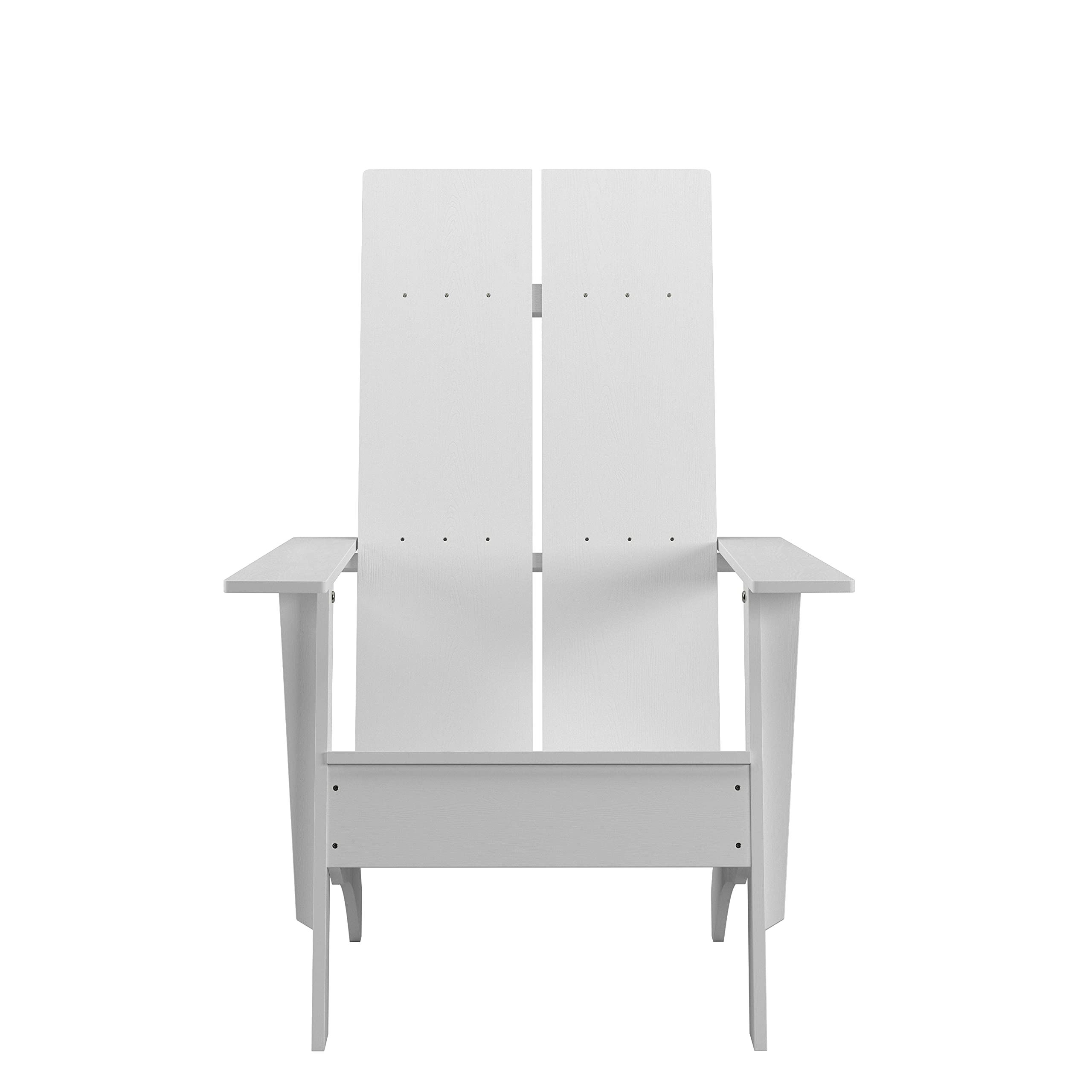 EMMA + OLIVER Set of 2 White Modern Dual Slat Back Adirondack Chairs - Indoor/Outdoor Patio Furniture for Garden, Deck, Poolside & Porch Relaxation