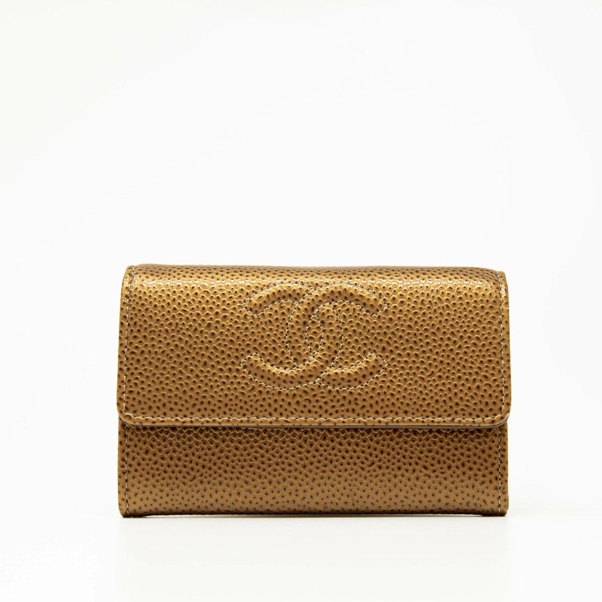 Chanel Bronze Caviar Leather Flap Card Holder Wallet - Luxury Compact Credit Card Case for Women | Perfect for Everyday Use, Travel & Gifting