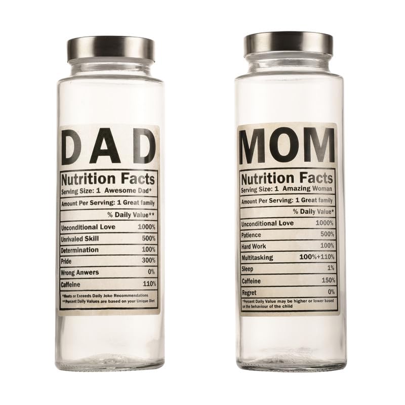 EK DO DHAI Leak Proof Glass Water Bottle Set of 2 - 500ml Round Transparent Food Grade Bottle for Mom & Dad | Ideal for Fridge Storage, Milk, Smoothies, Juice | Perfect Travel Companion for Workouts, Hiking & Daily Commute