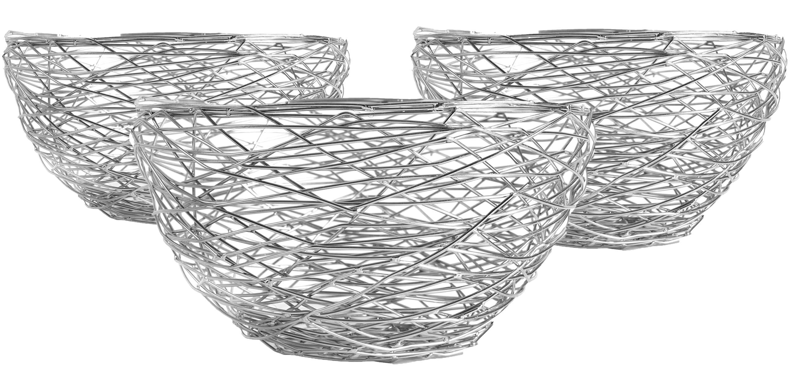 Alpha Living Home 3-Piece Shiny Silver Metal Fruit Basket Set for Kitchen Counter - Decorative Vegetable & Fruit Holder Bowl for Dining Table, Pantry, and Home Decor | Perfect for Organizing Fruits, Veggies, and Displaying as Centerpiece
