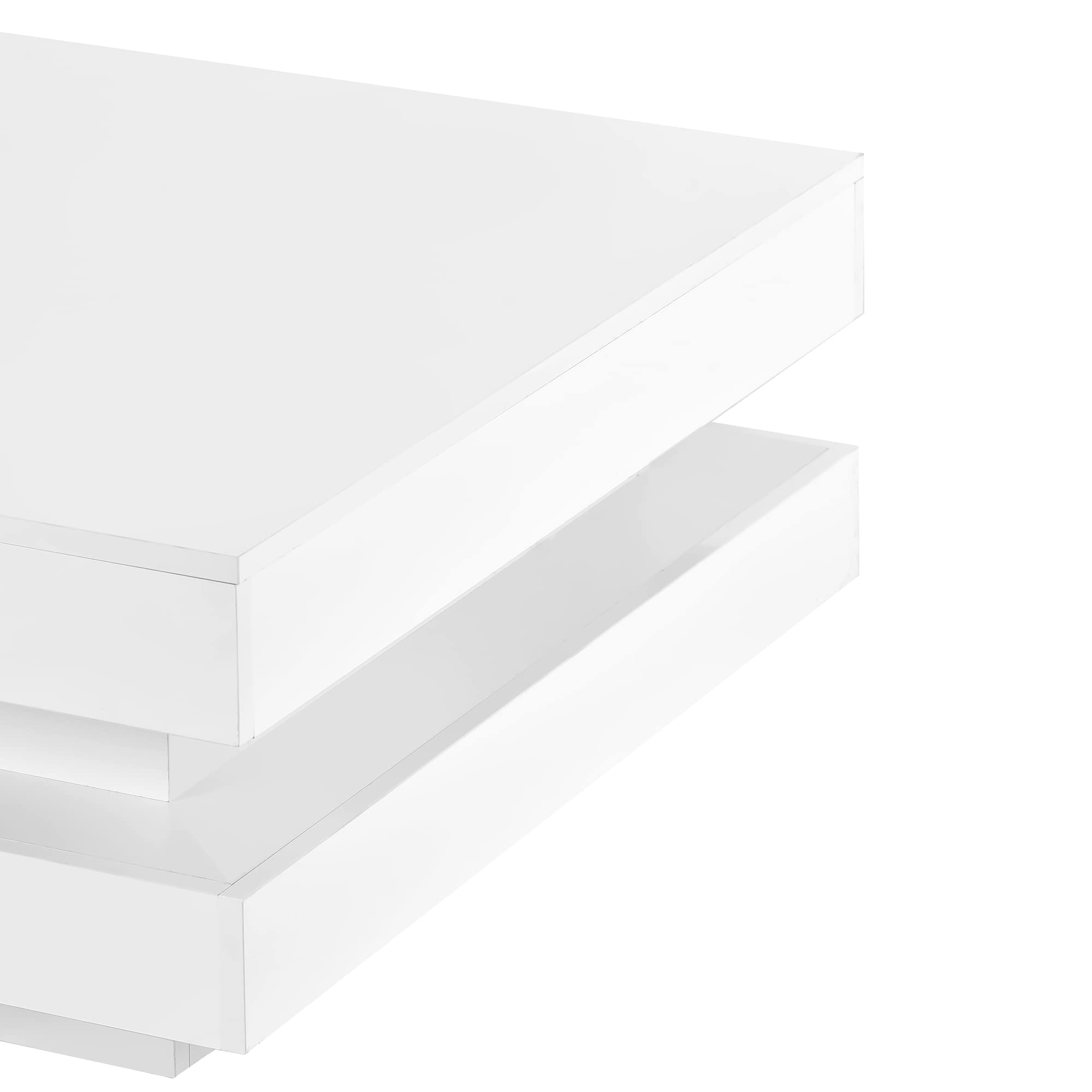 Modern 2-Tier Square Coffee Table with LED Lighting - High Glossy White LED Center Table for Living Room - Perfect for Small Spaces, Home Decor & Entertaining Guests