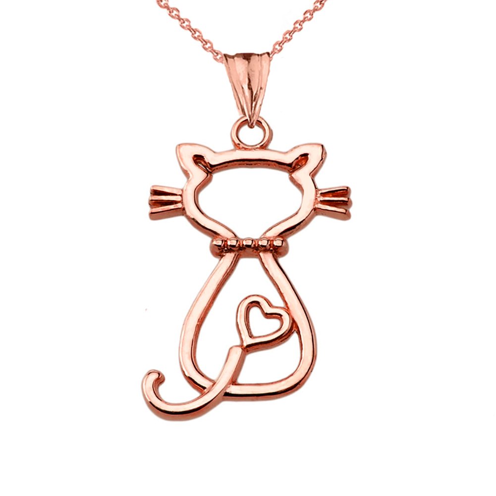 10k Rose Gold Openwork Cat Charm Pendant Necklace - Unique Animal Jewelry for Women, Gift for Cat Lovers - Perfect for Casual Wear, Date Nights & Special Occasions