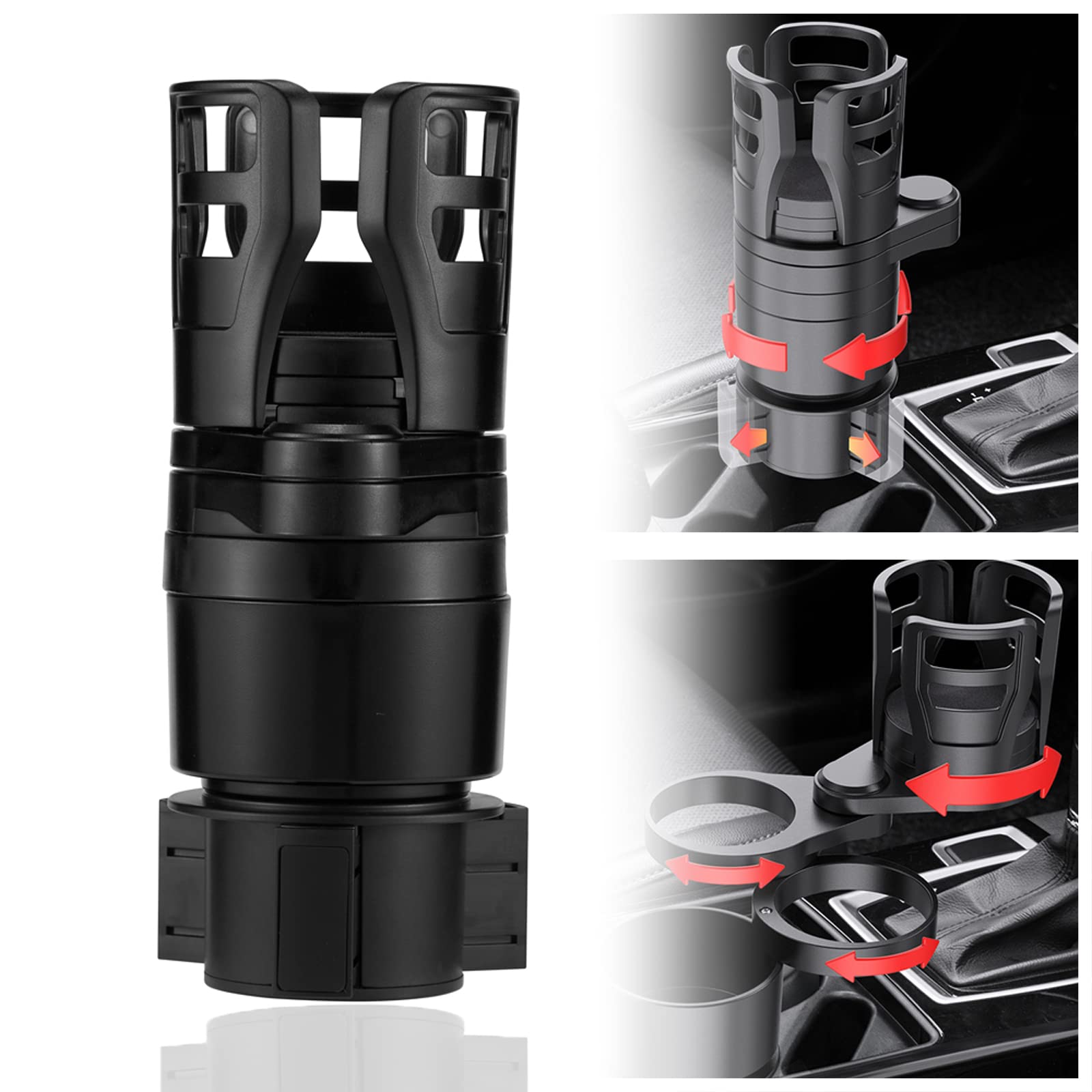 4 in 1 Car Cup Holder Extender - Multifunctional Car Organizer for Drinks, Bottles & Cups - Universal Vehicle Interior Accessories - Perfect for Road Trips, Commuting & Family Travel