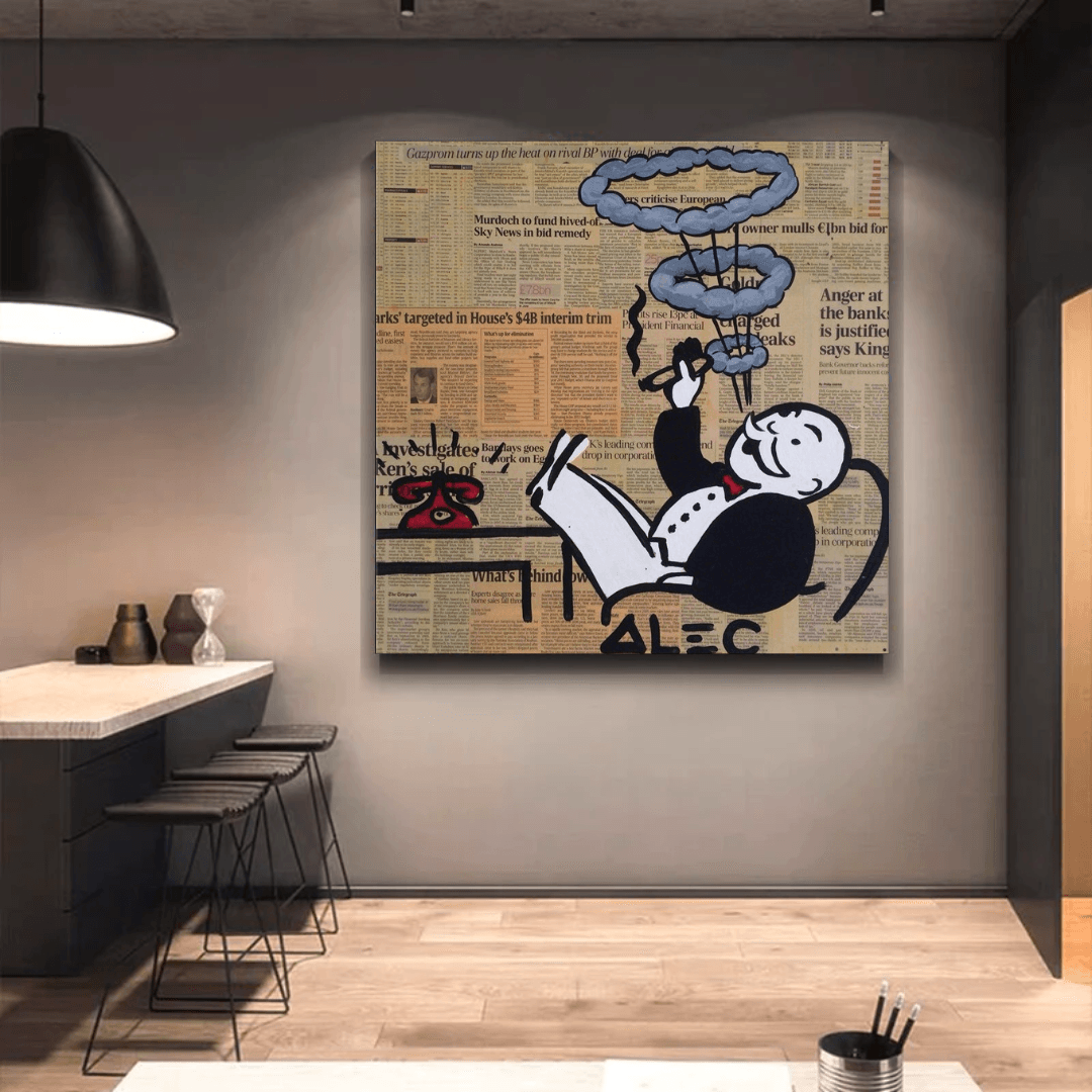 Alec Monopoly Smoking Cigar Canvas Wall Art - Modern Pop Art Home Decor for Living Room, Bedroom & Office