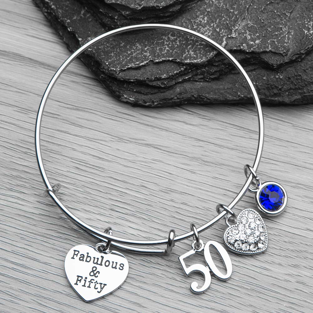 50th Birthday Gifts for Women - Infinity Collection Expandable Charm Bracelet with Birthstone Charm, Adjustable Bangle - Perfect for Anniversary, Mother's Day & Special Occasion Gifts