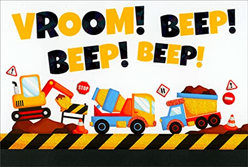 Pictura Construction Trucks Birthday Card for Kids - Fun Vroom Beep Design for Boys & Girls | Perfect for Birthday Parties, Construction Theme Events & Gifts