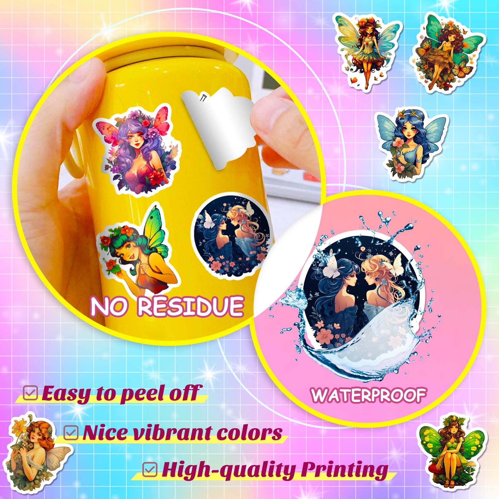 50Pcs Butterfly Fairy Stickers - Waterproof Vinyl Aesthetic Decals for Girls | DIY Scrapbooking, Laptop Decor, Water Bottle Stickers, Birthday Party Favors | Perfect for Journals, Phone Cases & School Supplies