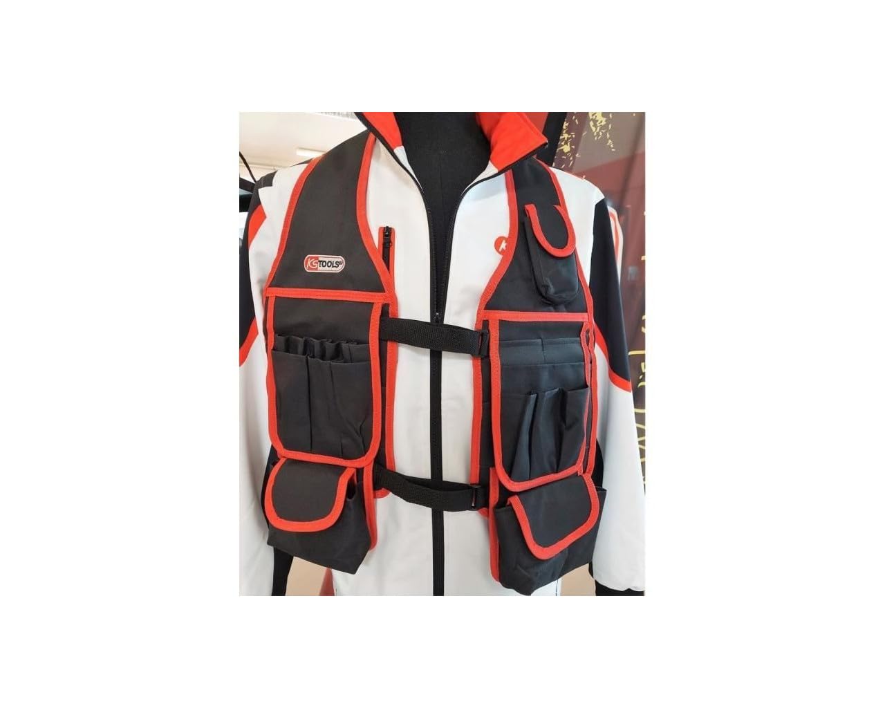 KS TOOLS 850.0303 Universal Work Waistcoat - Adjustable One Size Fits Most - Durable Clear Tool Vest for Electricians, Construction & DIY Projects - Perfect for Organizing Tools On The Job Site