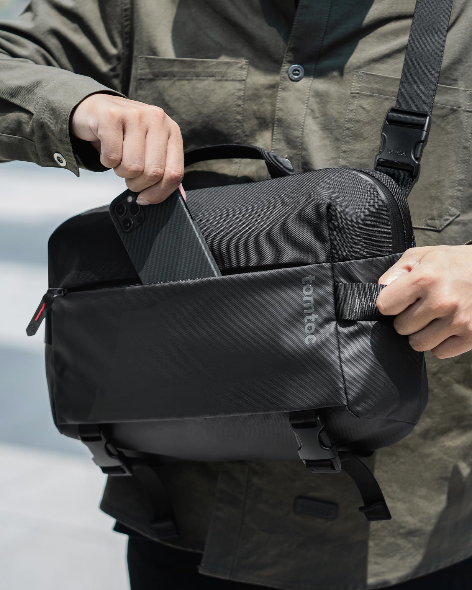 tomtoc 13 Inch Laptop Messenger Bag - Waterproof Crossbody Shoulder Bag for MacBook Pro/Air & iPad Pro/Air | Slim Minimalist Design for Business, Travel & Work | Perfect for Commuting, Coffee Shops & Office Use