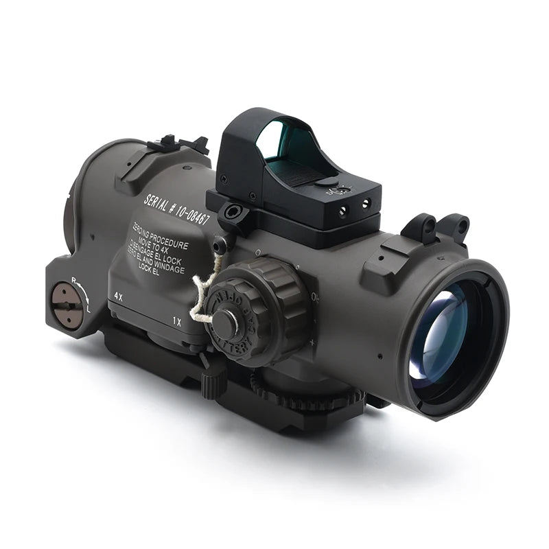 Tactical Rifle Scope DR 1-4x Fixed Dual Field of View with Red Illuminated Reticle - Full Markings for Airsoft, Hunting & Outdoor Shooting | Perfect for Low Light Conditions & Tactical Operations