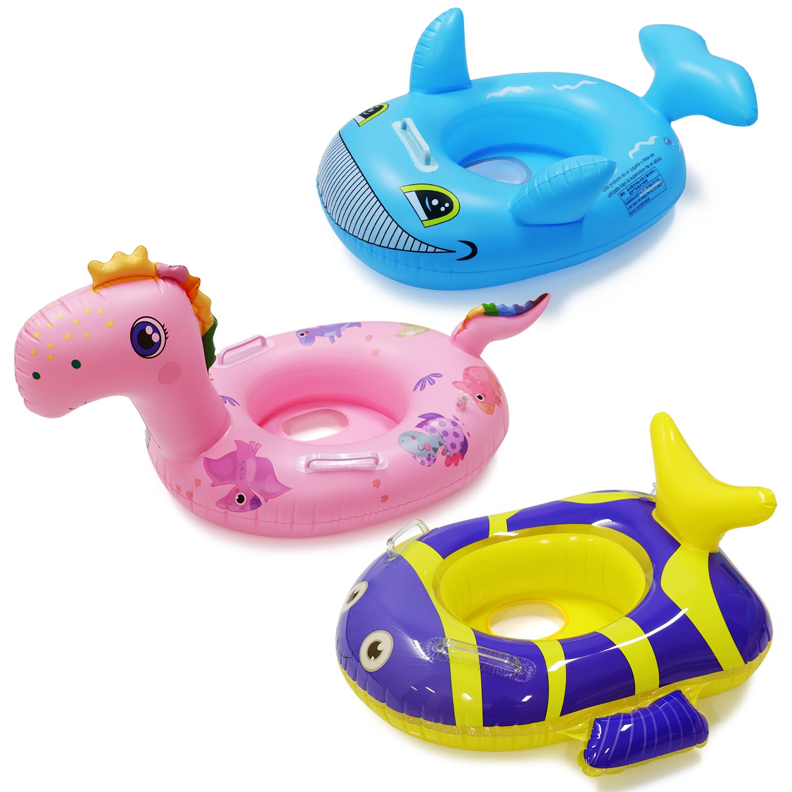 3 Pcs Inflatable Pool Floats for Kids & Toddlers - Animal Swim Tube Rings with Handle, Fun Water Toys for Boys Girls, Summer Beach Party Supplies, Perfect for Backyard Pools & Vacation
