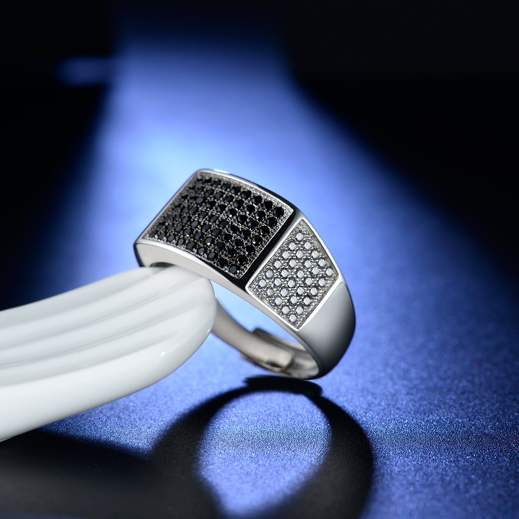 Micro Pave Black Onyx CZ Ring for Men & Women - 14K White Gold Plated Fashion Jewelry - Perfect for Weddings, Anniversaries & Special Occasions