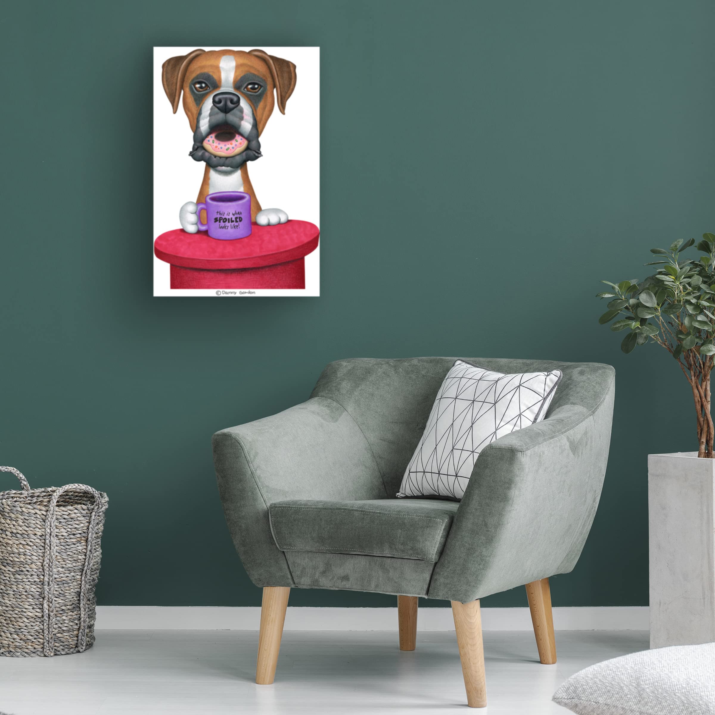 Danny Gordon 'Boxer Coffee and Donut' Canvas Art Print - Premium Trademark Fine Art Wall Decor for Home, Office & Cafe - Perfect Gift for Coffee Lovers & Boxing Fans