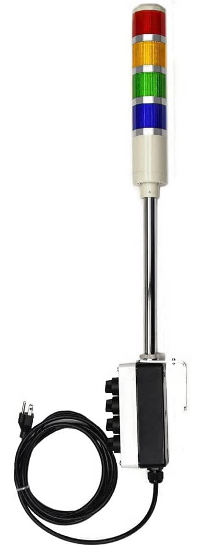 Signaworks 4 Stack Super Bright LED Andon Tower Light - Red/Amber/Green/Blue with 8ft Industrial Power Cord | OSHA Compliant, Plug & Play Ready (Made in USA) | Perfect for Factory Assembly Lines, Warehouse Monitoring & Equipment Status Alerts