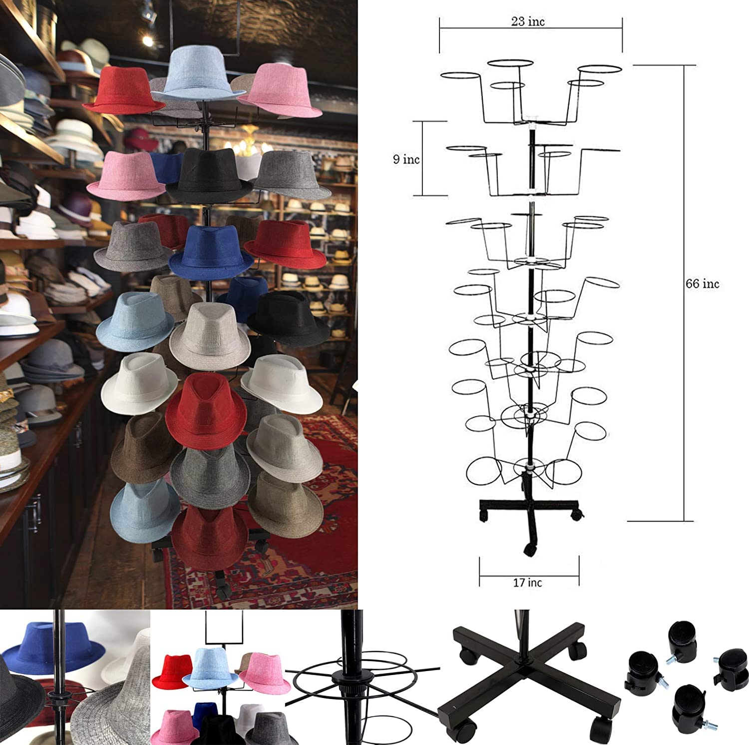 7-Tier Hat Display Rack for Store - Holds 35 Hats - Perfect for Cowboy, Baseball, Animal & Halloween Hats - Durable Hat Stand for Retail Shops, Boutiques & Trade Shows