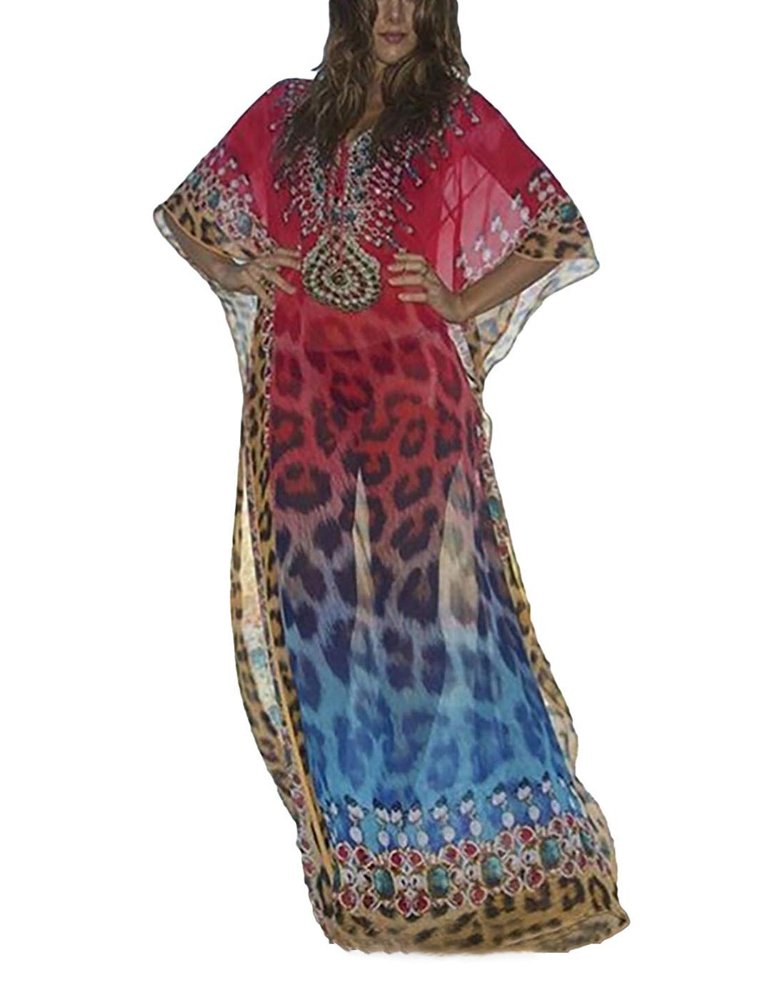 Eddoyee Women's Chiffon Loose Kaftan Dress - Beach Cover Up, Swimsuit Cover, Summer Boho Maxi Dress for Vacation, Pool Party & Resort Wear