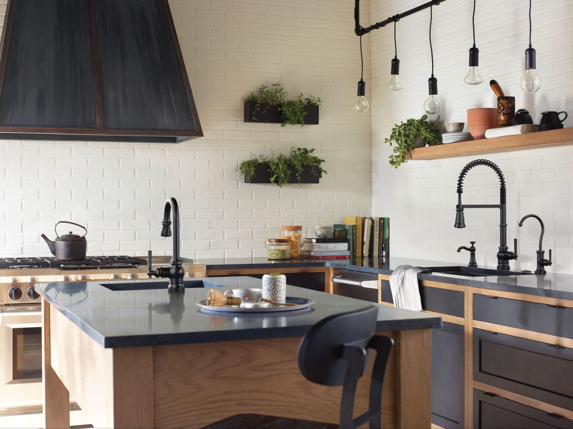 Moen S3955BL Traditional Deck Mounted Kitchen Soap Dispenser - Matte Black | Above Sink Refillable Bottle | Perfect for Farmhouse, Modern & Traditional Kitchens