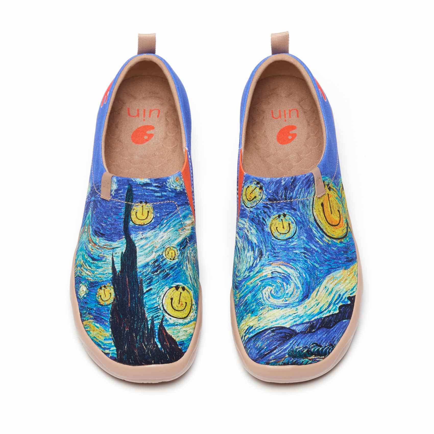 UIN Men's Slip-On Canvas Sneakers - Lightweight Comfortable Walking Shoes for Casual Wear & Travel | Breathable Loafers with Artistic Paint Design | Perfect for Daily Commute, Weekend Outings & Vacation Trips