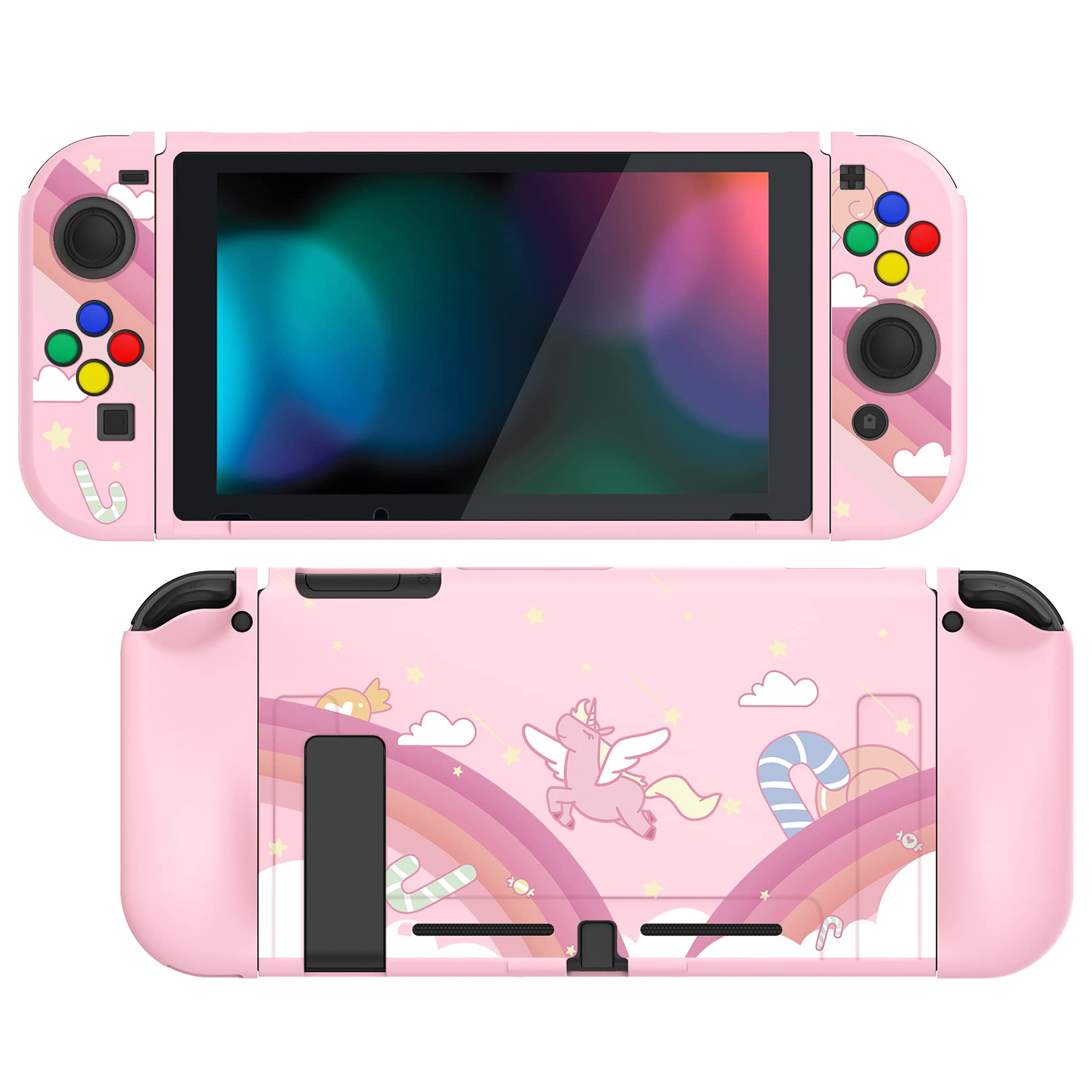 PlayVital Protective Case for Nintendo Switch Joy-Con Controllers - Rainbow Unicorn TPU Cover with Cap for Enhanced Grip & Scratch Protection | Perfect for Gaming, Travel & Storage