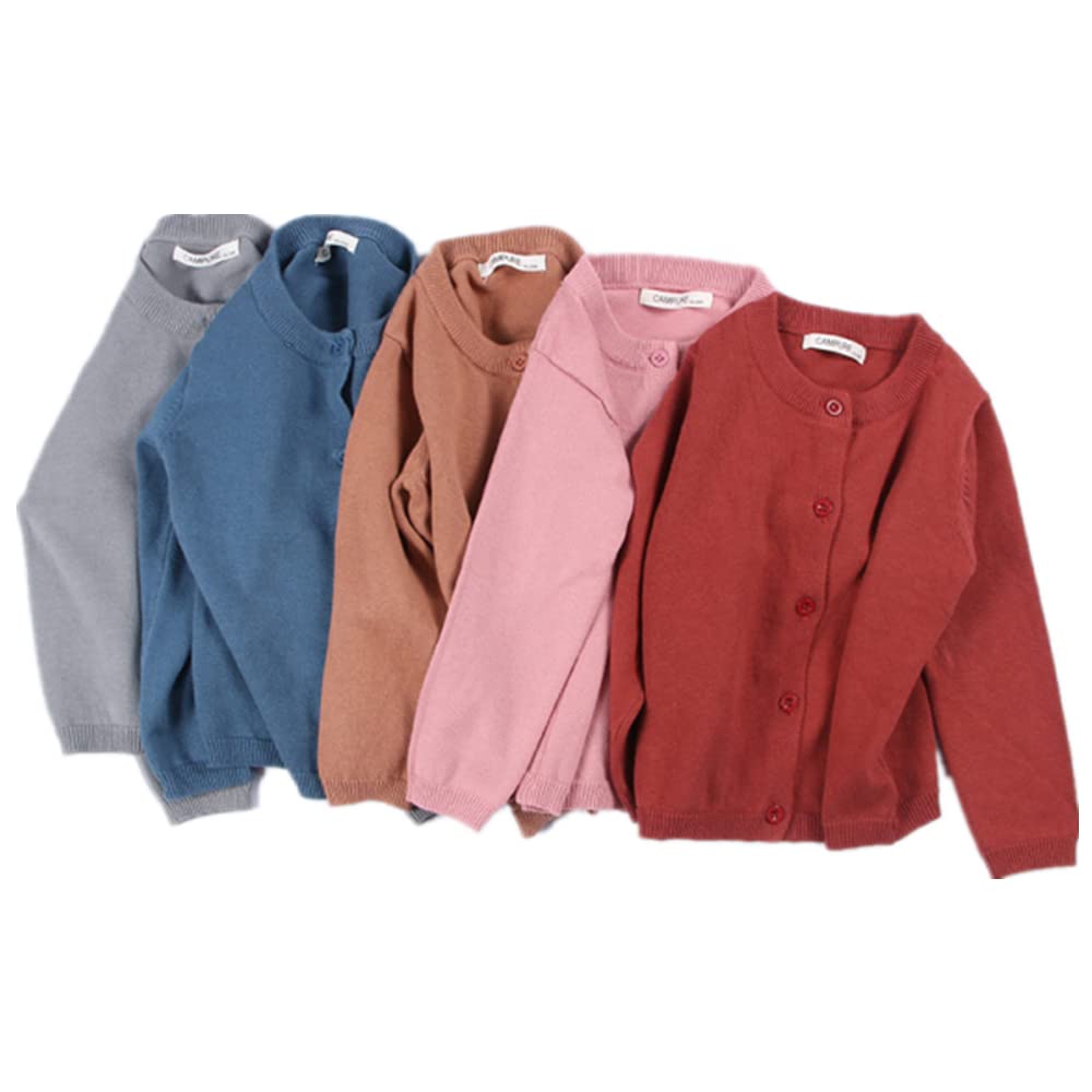 Girls Cotton Crewneck Cardigan - Solid Color Long Sleeve Button Up Sweater for Little Girls | School Uniform & Casual Wear