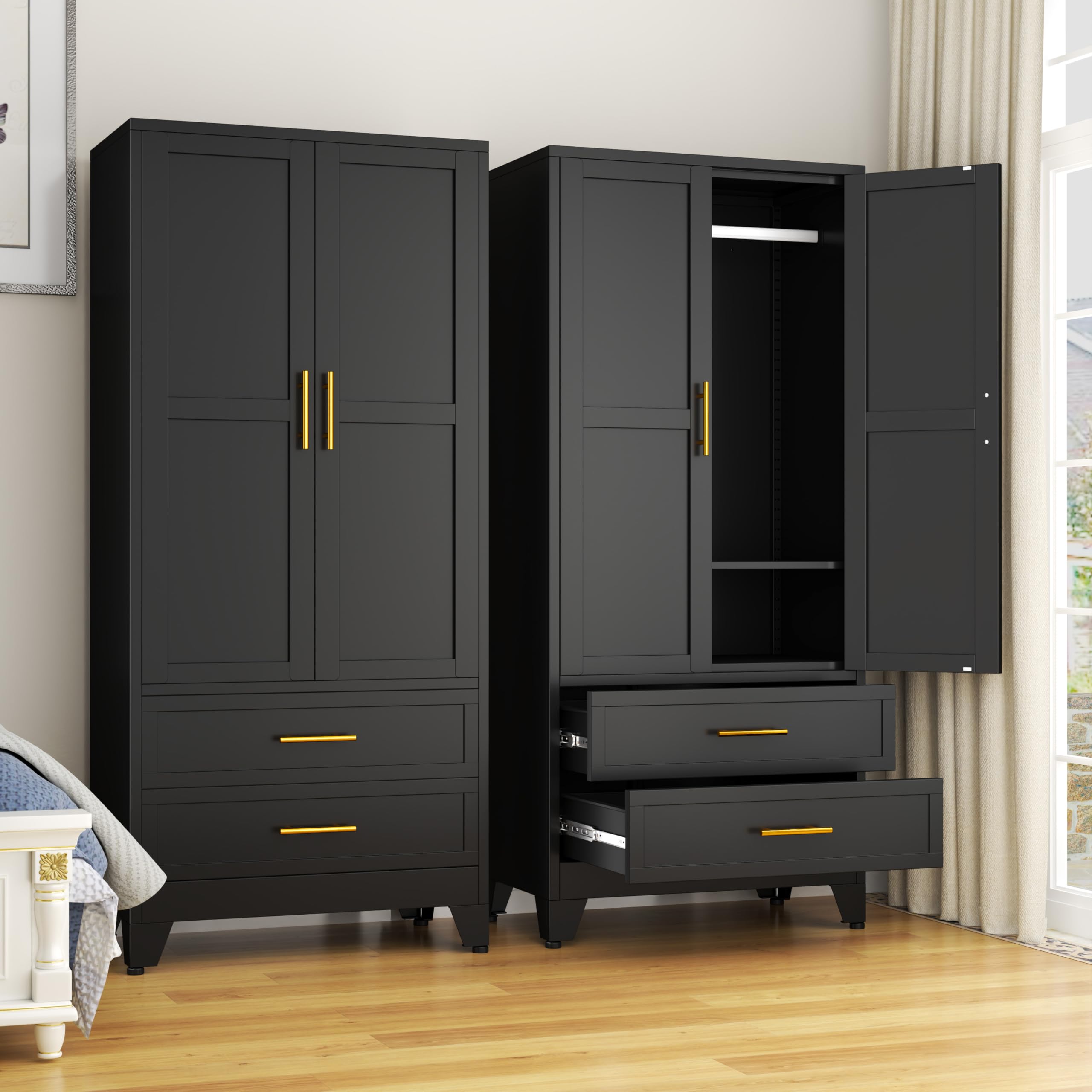 Black Steel Armoire Wardrobe Closet - 71