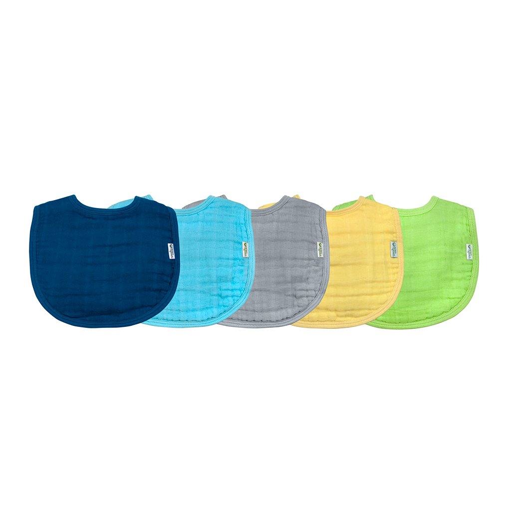 Organic Cotton Muslin Bibs 5-Pack - Soft, Absorbent & Eco-Friendly for Babies - Perfect for Feeding, Drooling & Messy Playtime
