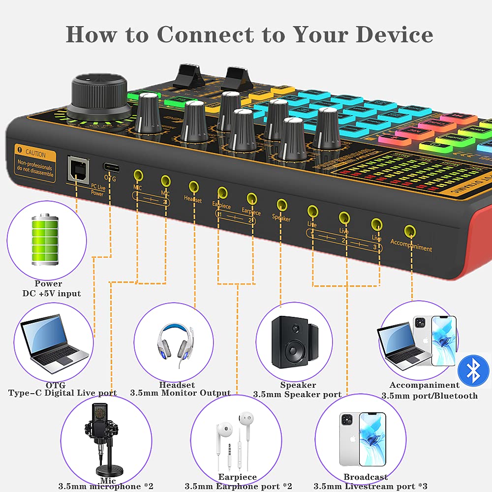 K300 Sound Effects Board Set with LED Light & Voice Changer - Professional Podcast Equipment for Live Streaming, YouTube, TikTok (Perfect for Gaming, Vlogging & Voice Modulation)