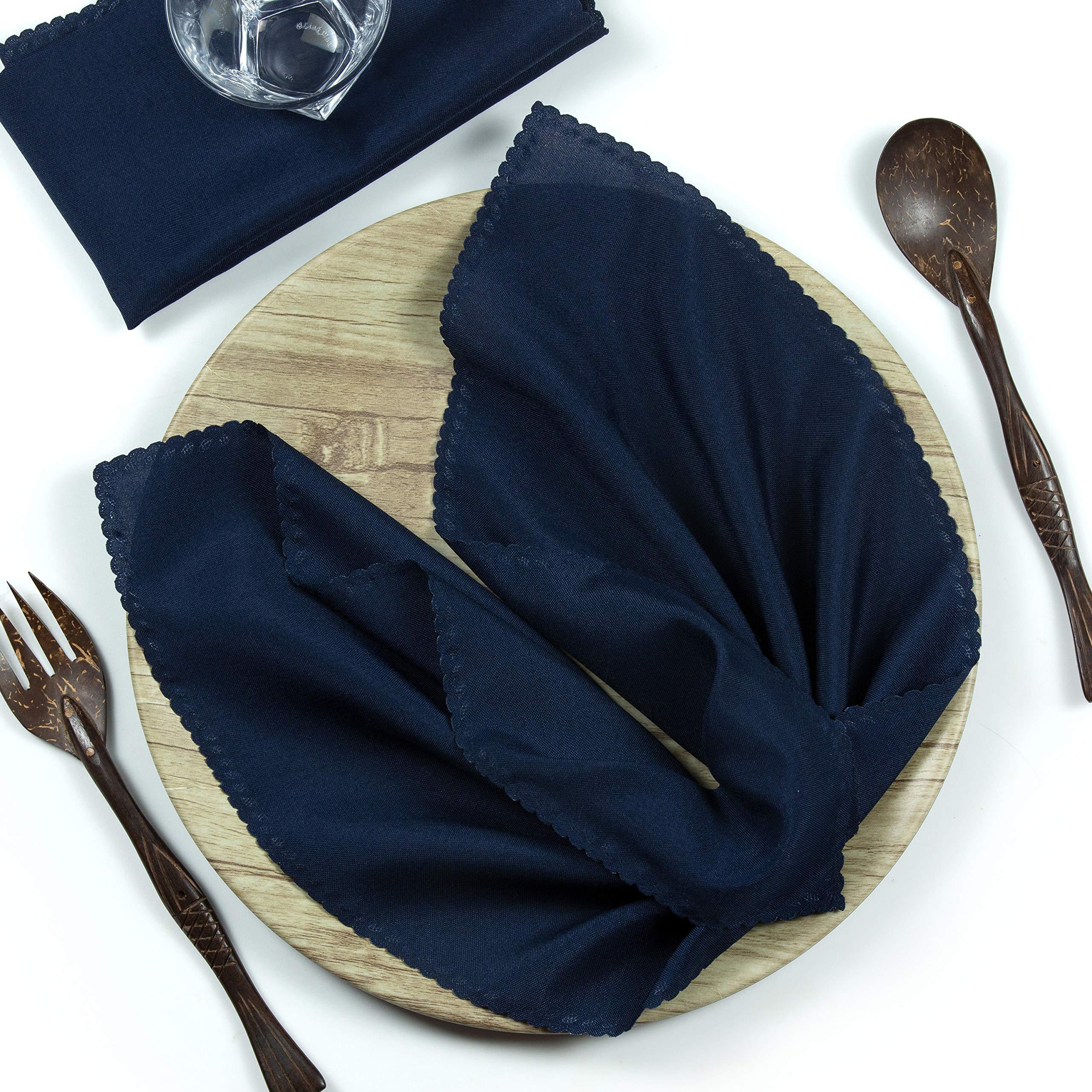 100 Pack Navy Blue 17x17 Inch Polyester Napkins with Scalloped Edge - Washable & Reusable Table Linens for Wedding, Party, Banquet, Restaurant, Bistro & Home Decor - Perfect for Formal Dining, Holiday Gatherings & Everyday Use