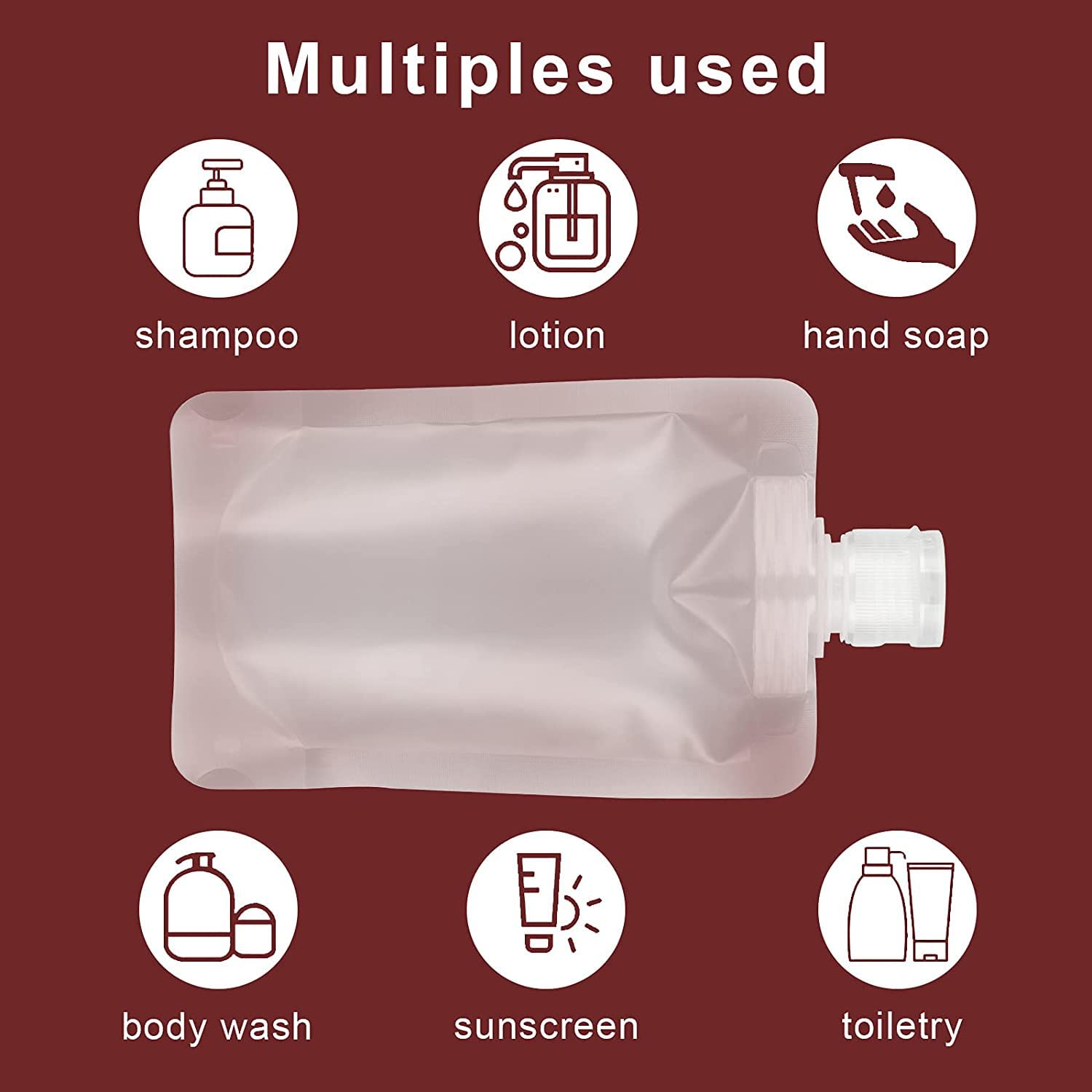 RRJ Travel Fluid Makeup Packing Bag - 30ml/50ml/100ml Refillable Leakproof Squeeze Pouch | Empty Cosmetic Containers with Stand-Up Spout | Foldable Toiletry Bags for Lotion, Shampoo, Conditioner | Perfect for Travel, Gym & Home Use