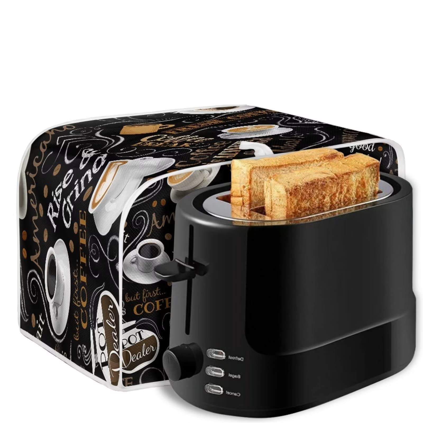 Mumeson Coffee Print Toaster Cover - 4 Slice Toaster Dust Proof & Fingerprint Resistant Protector - Kitchen Accessories & Decor for Bread Maker & Oven - Perfect for Home, Cafe, and Office Use