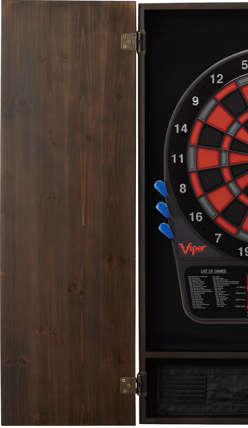Premium Viper Metropolitan Solid Wood Dartboard Cabinet with Electronic Dartboard - Ready-to-Play Bundle Includes 2 Soft-Tip Dart Sets & Integrated Storage - Multiple Stain Options for Home Game Rooms, Bars & Man Caves