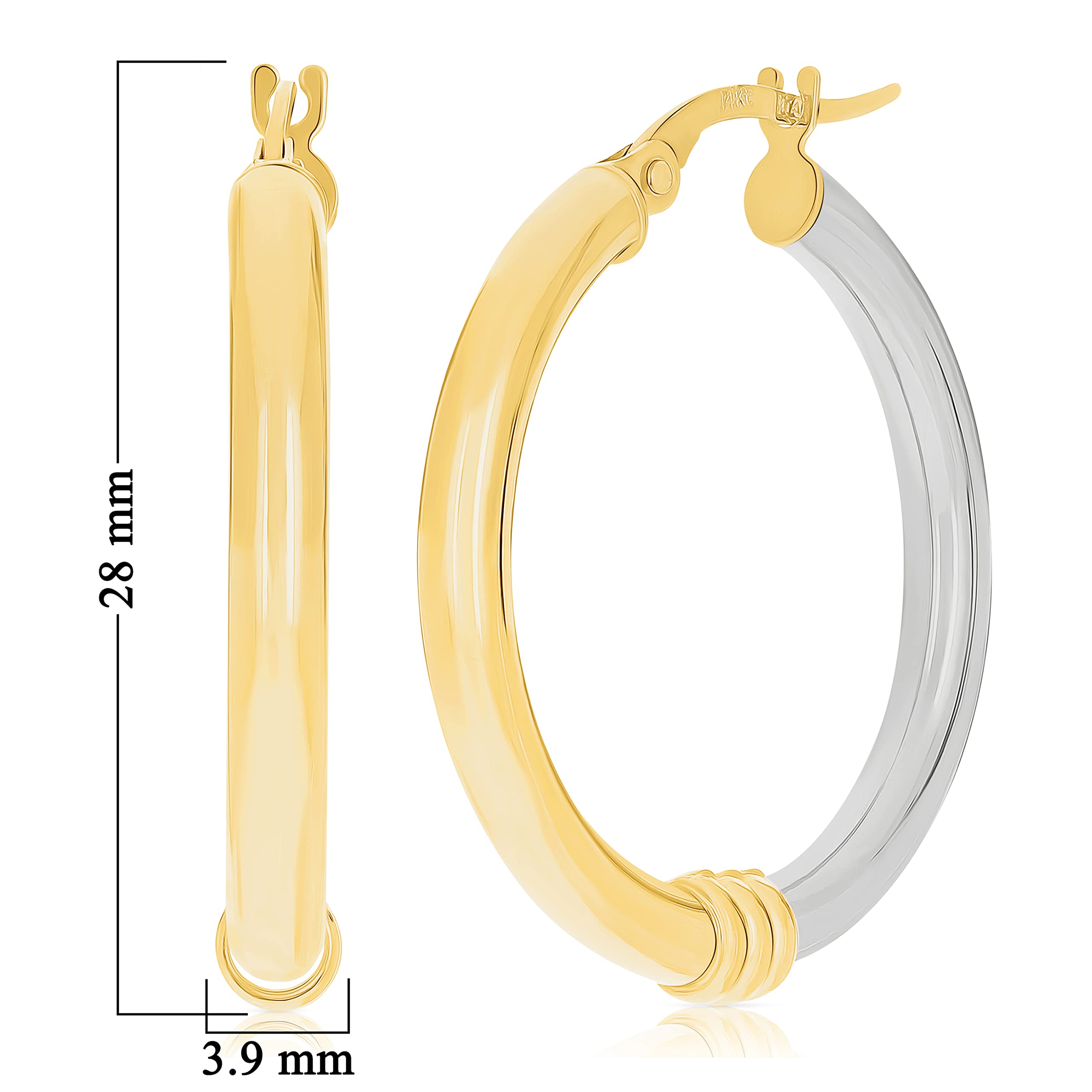 14K Italian Yellow & White Gold Hollow Hoop Earrings - 1.1