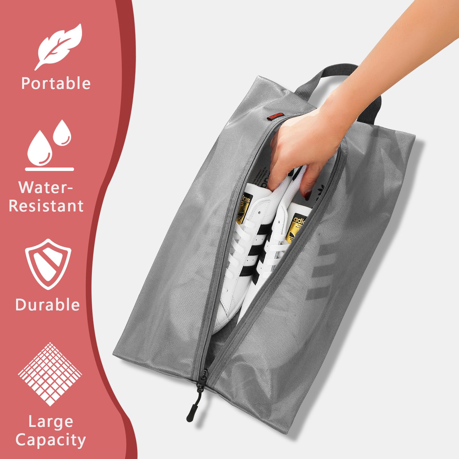 Waterproof & Dustproof Shoe Bags for Travel - Zippered Shoe Storage Pouch with Handle for Men & Women (Grey, 2-Pack) - Perfect for Gym, Work, Vacation & Airplane Carry-On Luggage