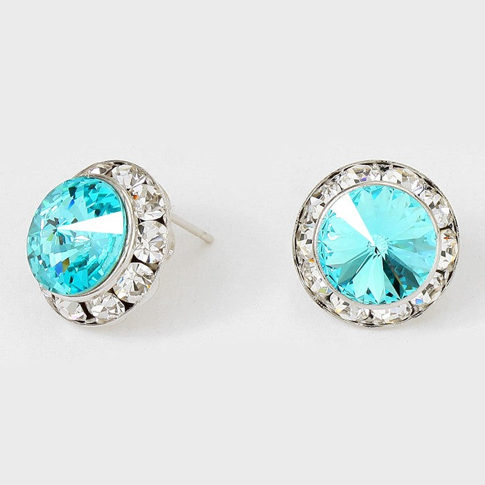 Austrian Aqua Crystal Round Stud Earrings | 5/8 Inch (16mm) | 184711 | Elegant Jewelry for Women, Perfect for Parties, Weddings & Everyday Wear