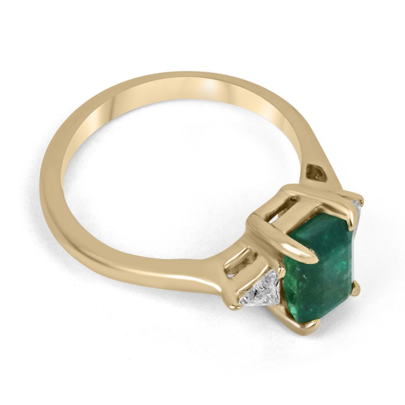 2.76tcw 14K Emerald Trillion Cut & Diamond Three Stone Prong Gold Engagement Ring for Women - Elegant Wedding, Proposal, Anniversary Jewelry Gift