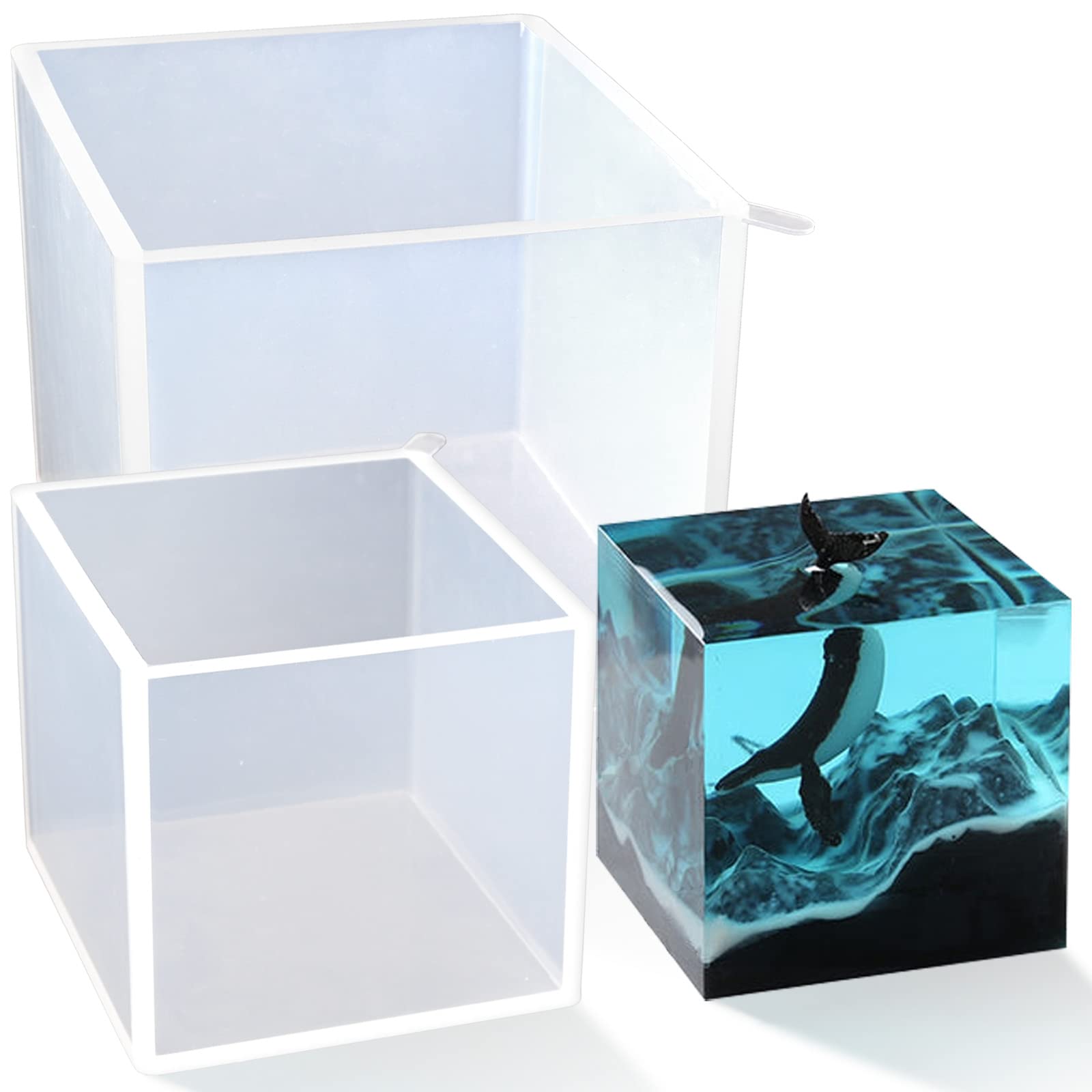 Large Square Resin Molds - 4 Inch & 3 Inch Silicone Casting Molds for DIY Epoxy Resin Art, Transparent Deep Cube Molds for Jewelry, Coasters, Keychains & Home Decor (2 Pack)