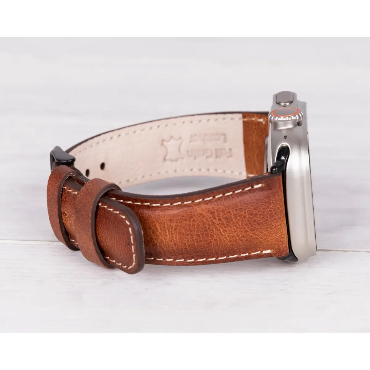 Premium Burnished Brown Leather Strap for Apple Watch - Classic & Stylish Replacement Band for Work, Gym & Everyday Wear