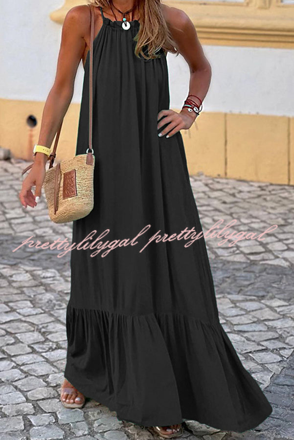 Summer Colors Elastic Neckline A-Line Loose Maxi Dress - Flowy Beach Dress for Women, Perfect for Vacation, Casual Outings & Summer Weddings