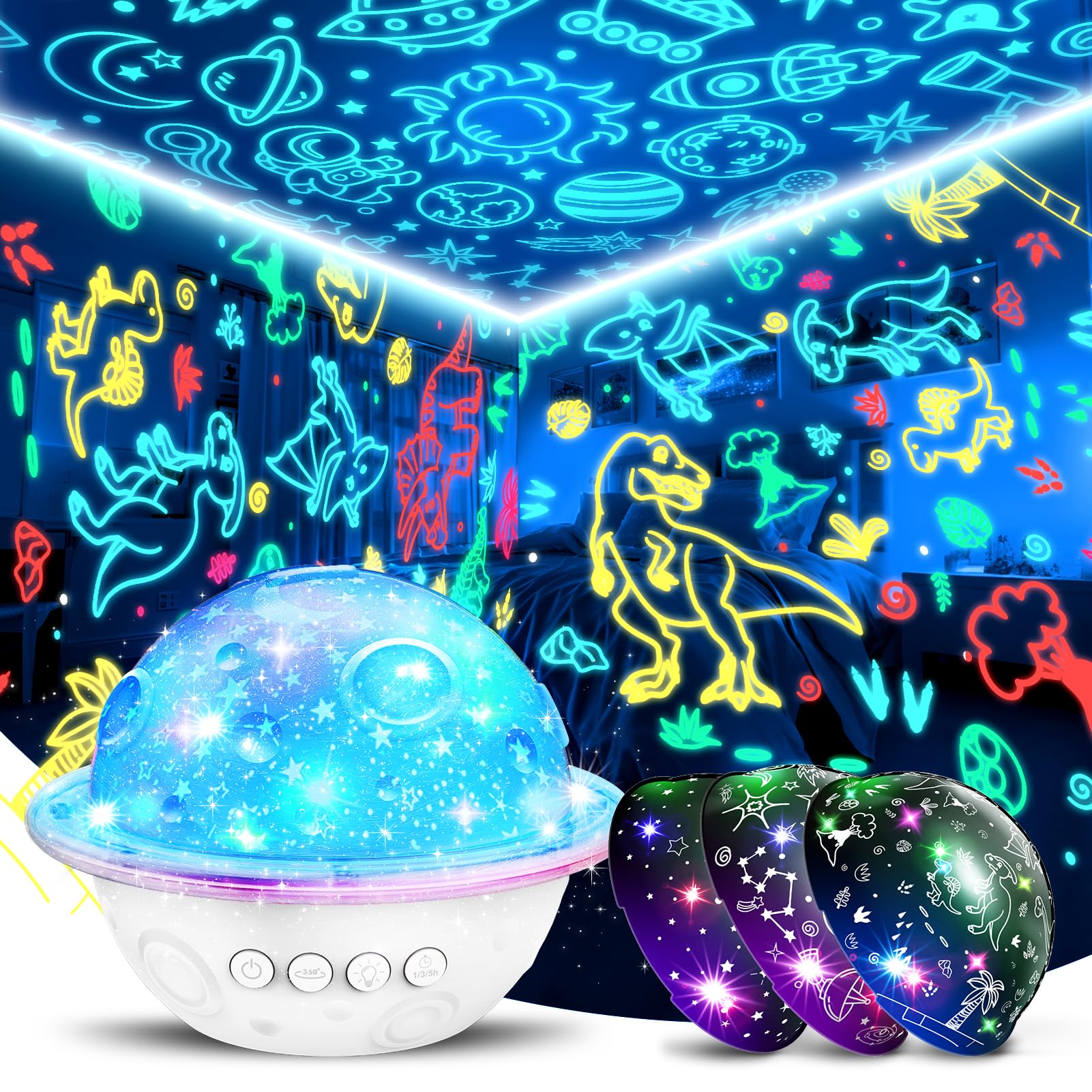 Planetarium Night Light Projector for Kids - 4-in-1 Dinosaur & Universe & Star Projection Lamp | Perfect for Bedroom, Nursery & Kids Room Decor | Ideal Birthday & Easter Gift for Ages 3-12 | Creates Soothing Sleep Environment & Fun Learning Space