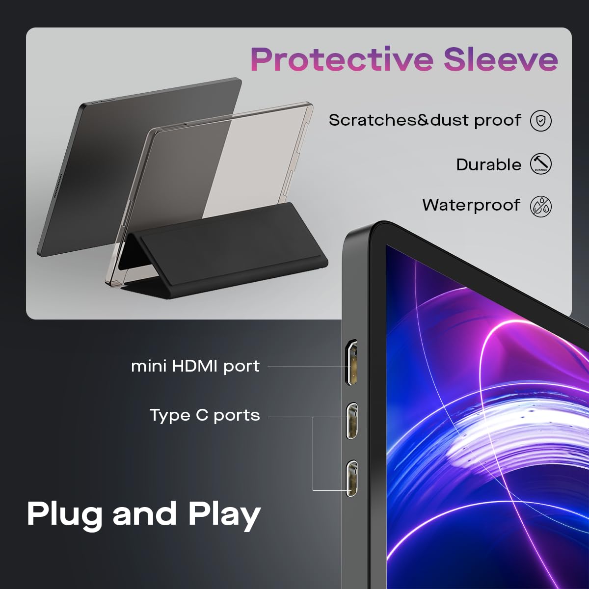 MP Mobile Pixels New Glance Plus 15.6'' OLED Portable Monitor - 1ms Response, 100000:1 Contrast Ratio, Dual Speakers | Plug & Play for Windows, macOS, Nintendo Switch & Android | Includes Waterproof Protective Cover | Perfect for Remote Work, Gaming & Travel